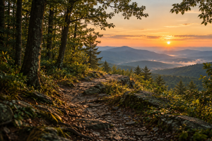 Wilderness trail at sunset.