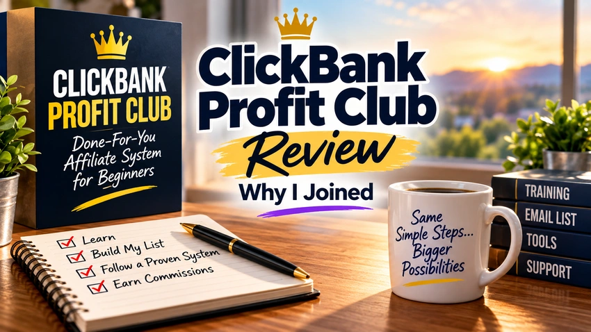ClickBank Profit Club advertising shown in a offfice setting