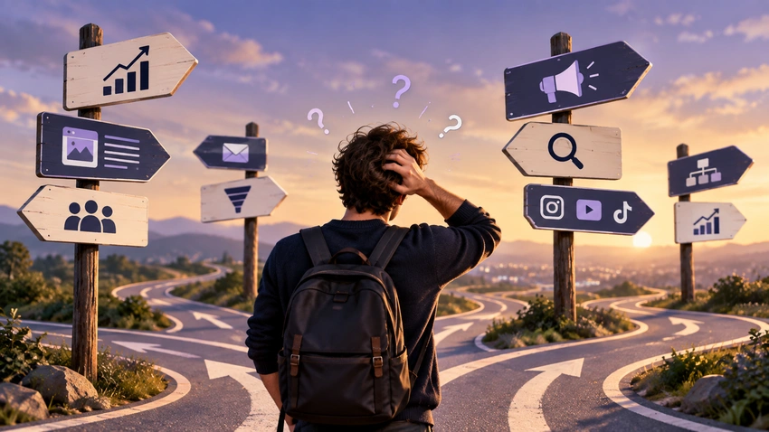 A marketer is stuck, because there are so many choices on the internet